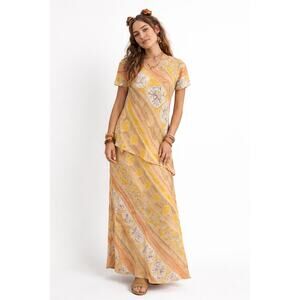 Vintage Rabbit Rabbit Rabbit Maxi Dress Petite 2 Yellow Paisley Layered Fairy